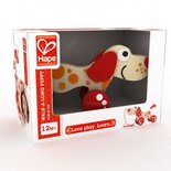 houten trekdier hond 23,5 cm rood